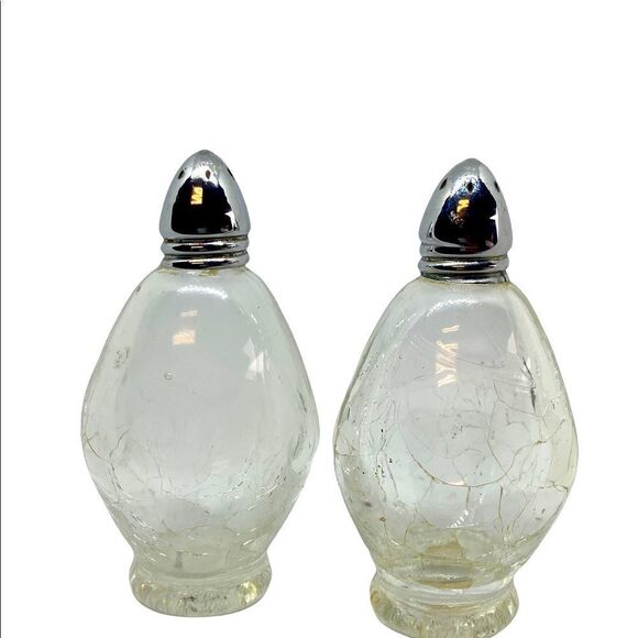 Vintage Crackle Glass I.W. Rice & Co. Salt & Pepper Set- Made In Japan - Picture 2 of 6